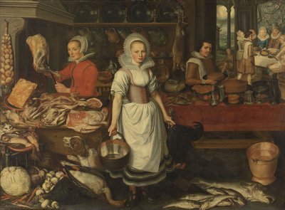 Scène de cuisine avec la parabole du riche et du pauvre Lazare - Pieter Cornelisz van Rijck  